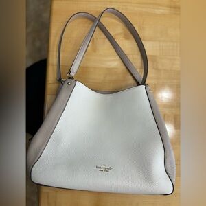 Kate Spade Leila medium triple compartmental shoulder bag white and taupe